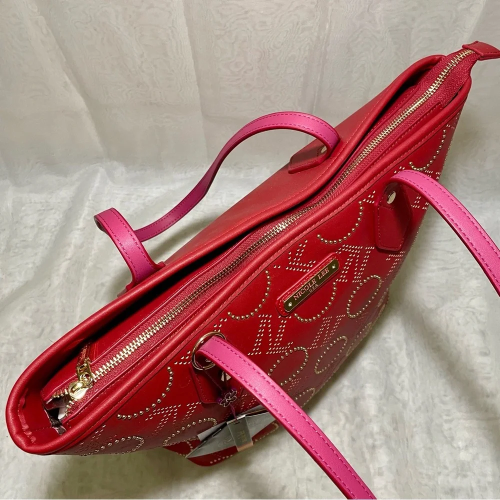 Nicole Lee NL Laser Cut Monogram Shopper with Studding, NWT and Dustbag